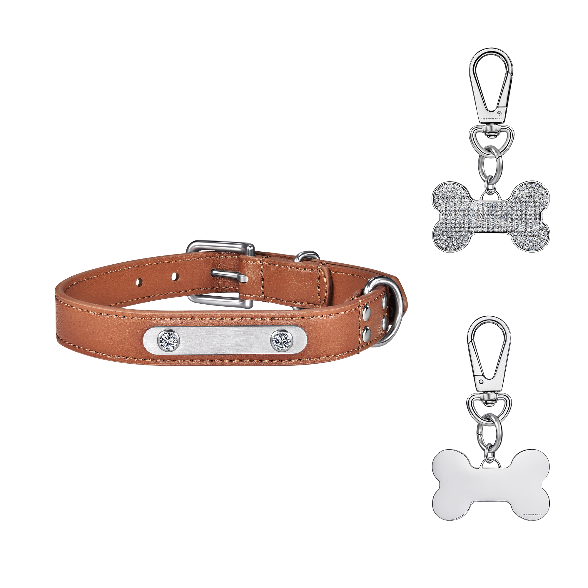 Brown pet collar with 1 charm bundle - Brown pet collar with 1 charm bundle - The Future Rocks - 16