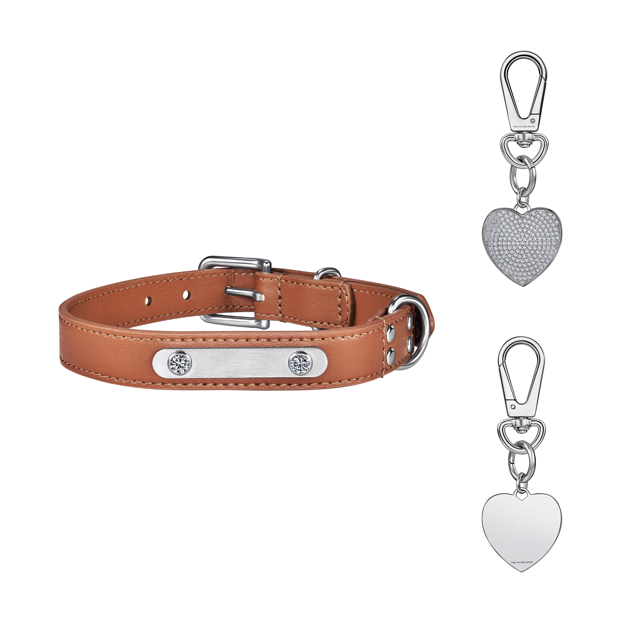 Brown pet collar with 1 charm bundle - Brown pet collar with 1 charm bundle - The Future Rocks - 19