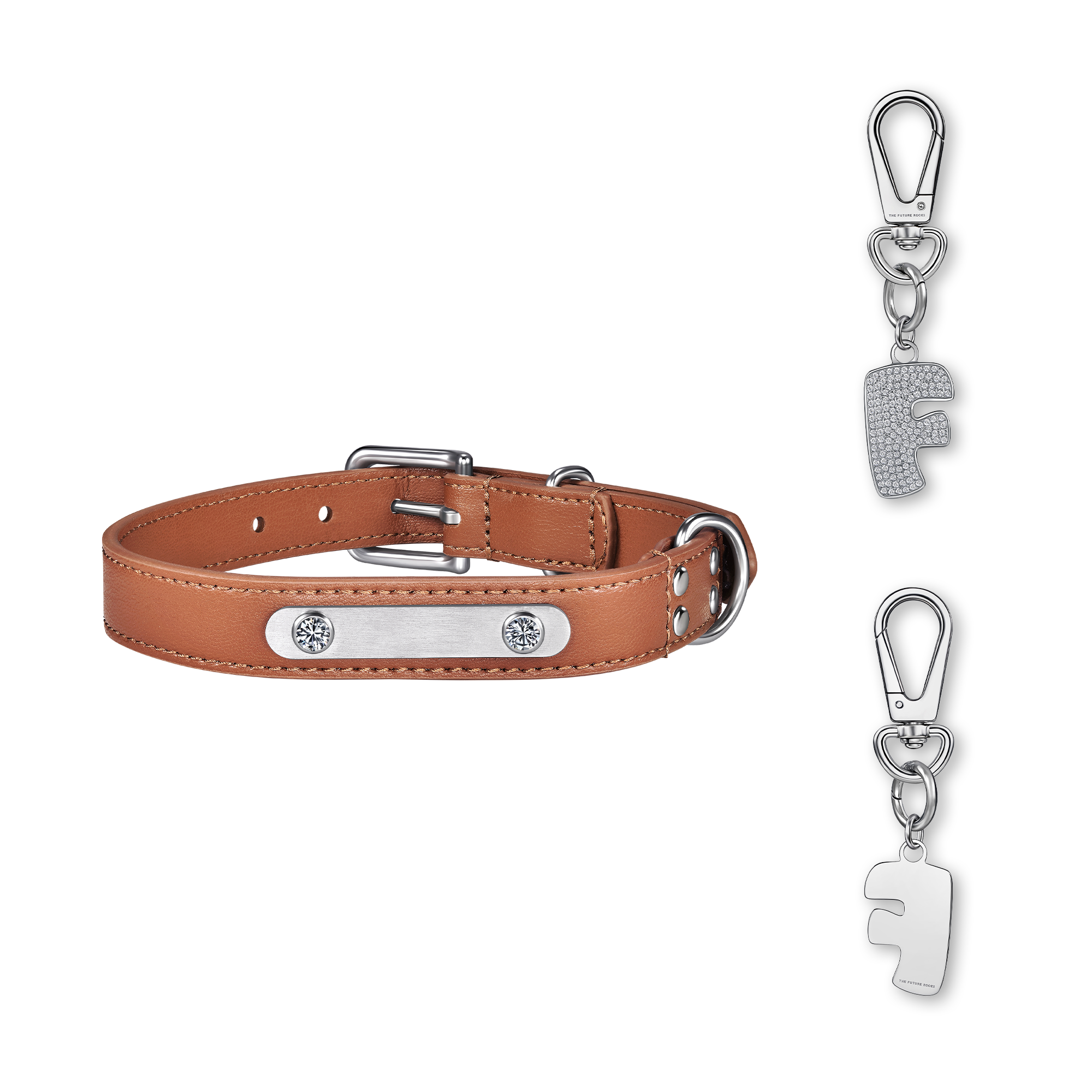 Brown pet collar with 1 charm | セット