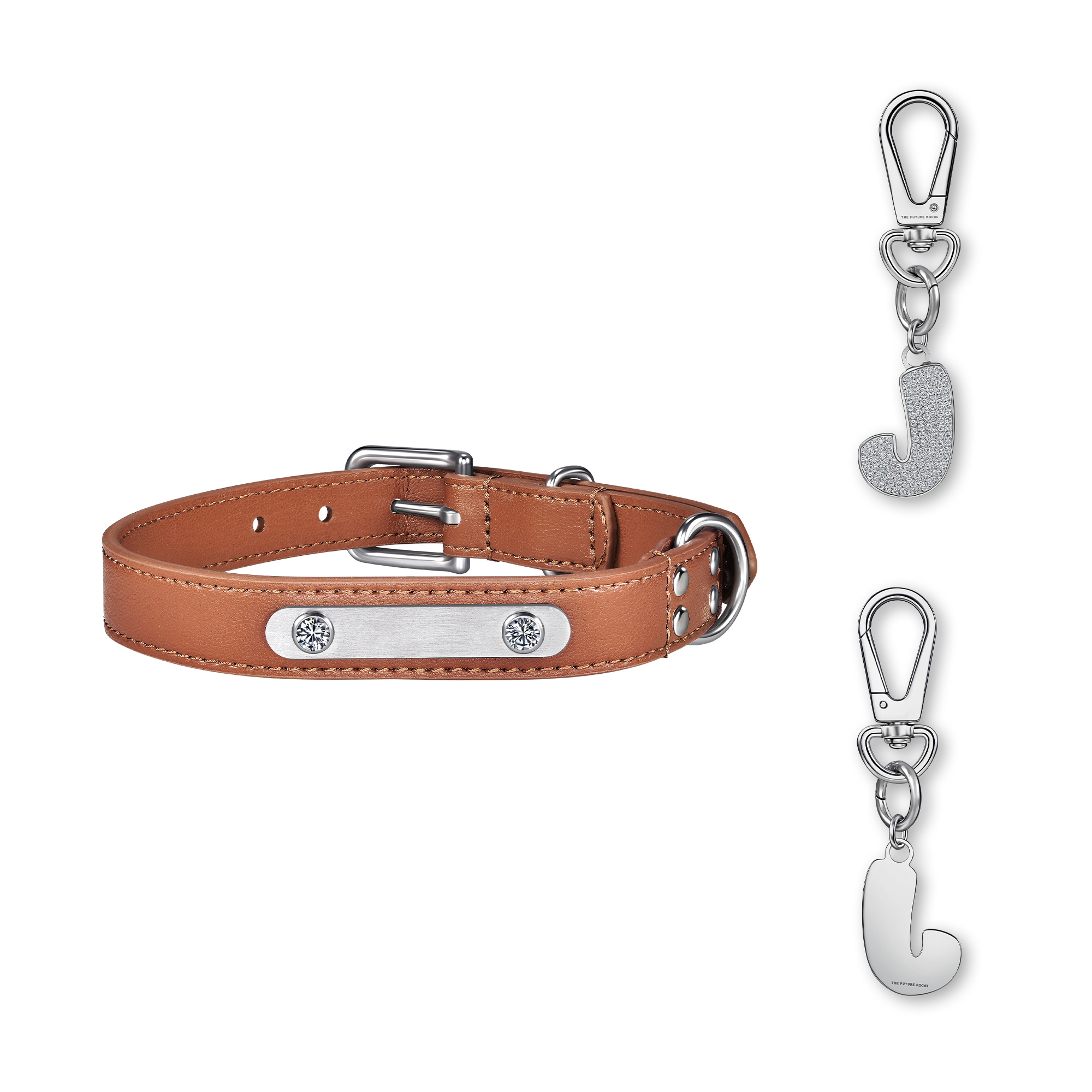 Brown pet collar with 1 charm | セット
