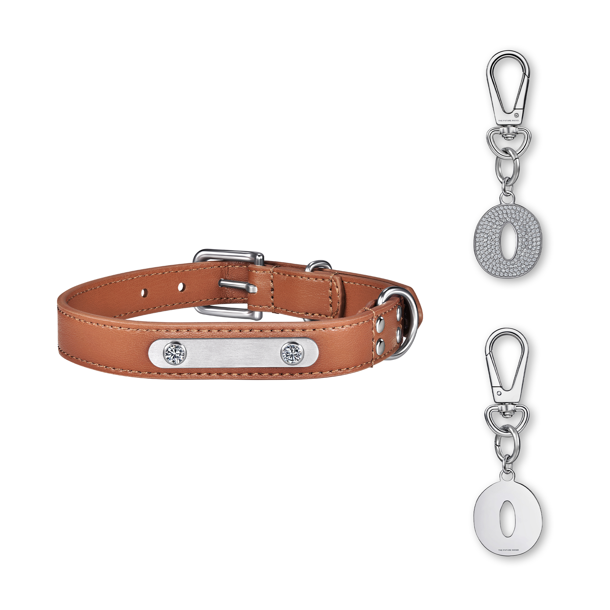 Brown pet collar with 1 charm | セット