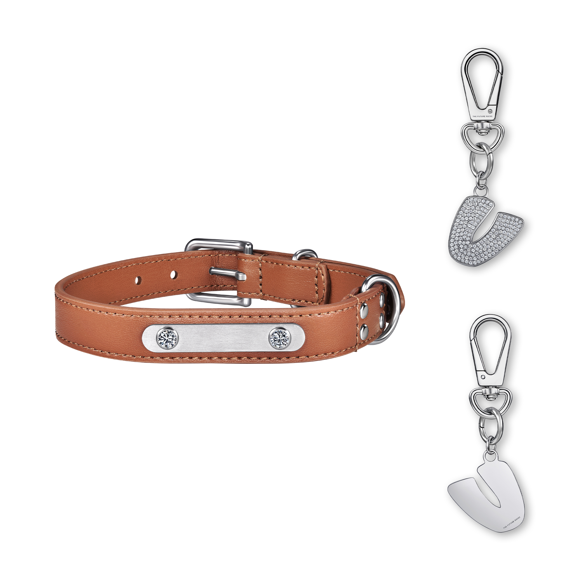 Brown pet collar with 1 charm | セット