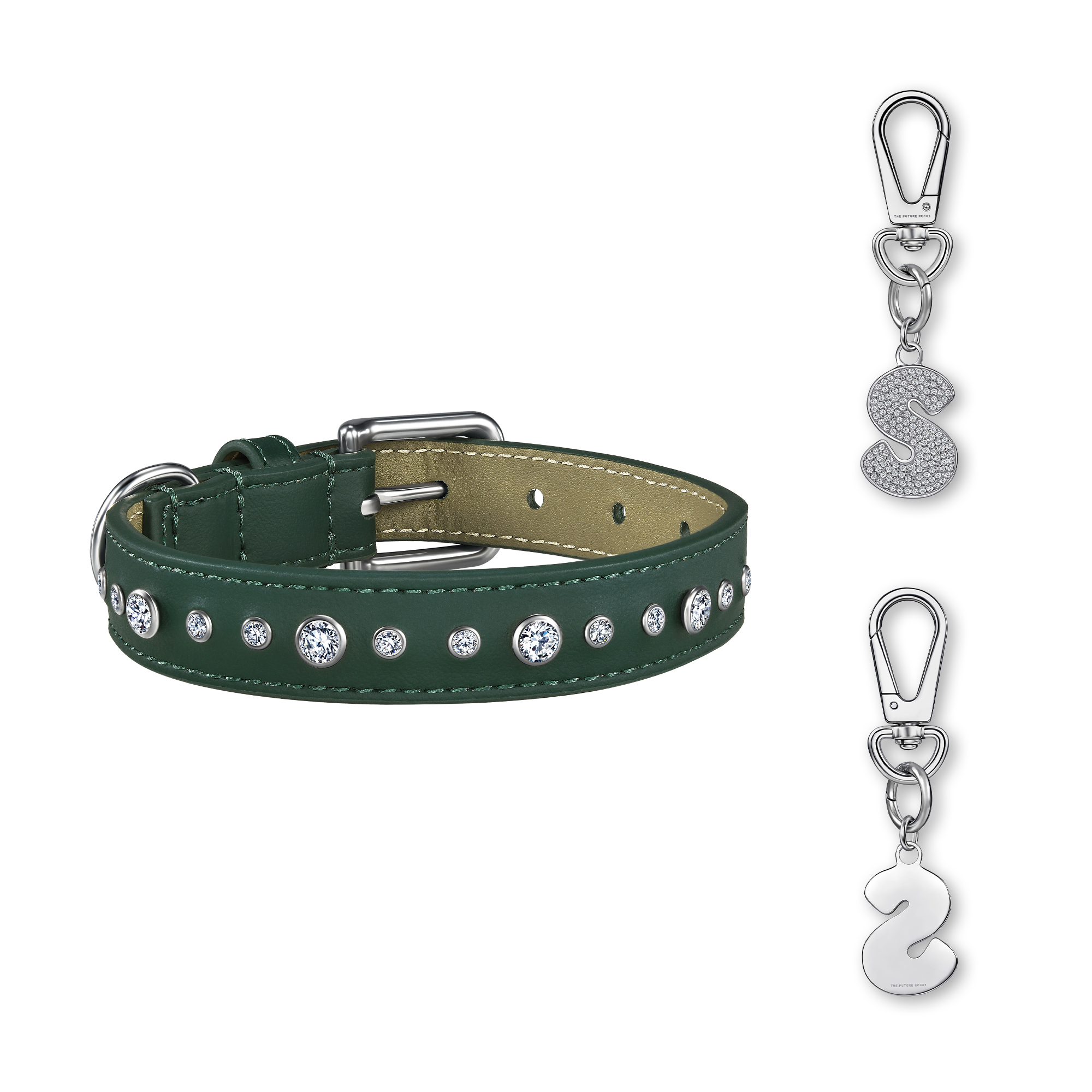 Green pet collar with 1 charm | セット