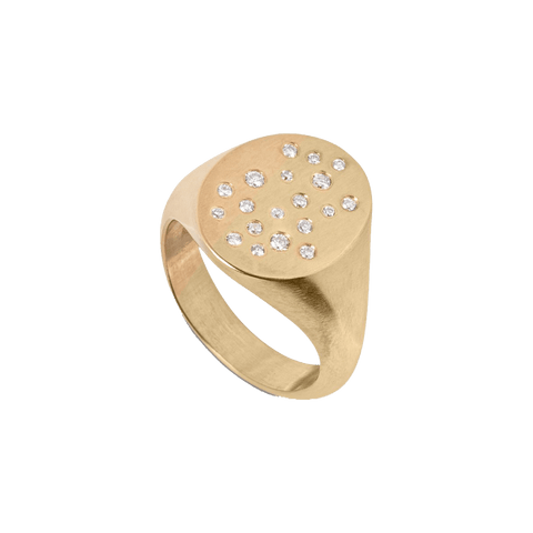  Celestial ring - 14K Recycled Gold Celestial Signet Diamond Ring -  The Future Rocks  -    1 