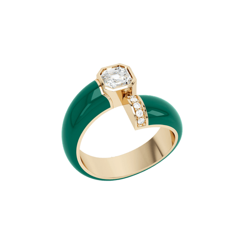 Toi et moi green enamel asscher ring - Toi et moi green enamel asscher ring -  The Future Rocks -    1