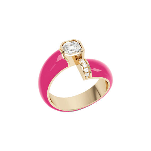 Toi et moi pink enamel asscher ring - Toi et moi pink enamel asscher ring -  The Future Rocks -    1