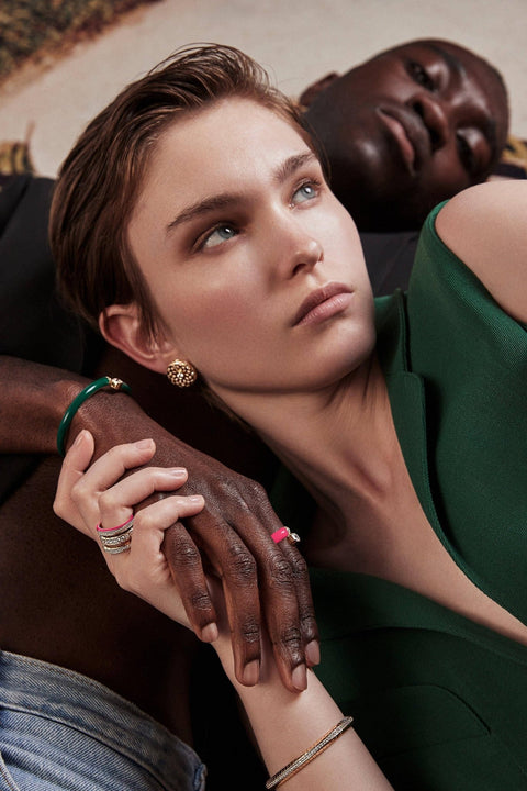 Toi et Moi pink enamel Asscher ring - The Future Rocks