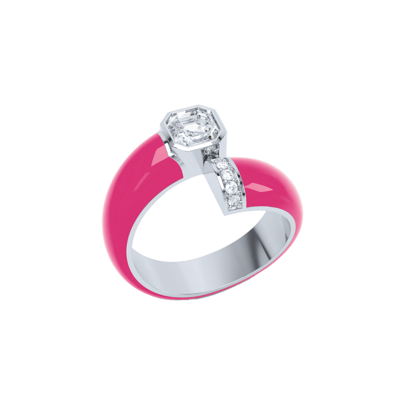 Toi et moi pink enamel asscher ring - Toi et moi pink enamel asscher ring -  The Future Rocks -    3