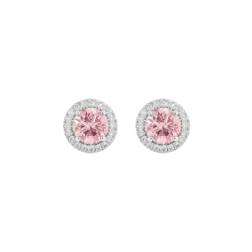  2ct. tw. halo 14k gold earrings with pink lab-grown diamonds - 2ct. tw. Lab-Grown Pink Diamond Halo Earrings -  The Future Rocks -    1 