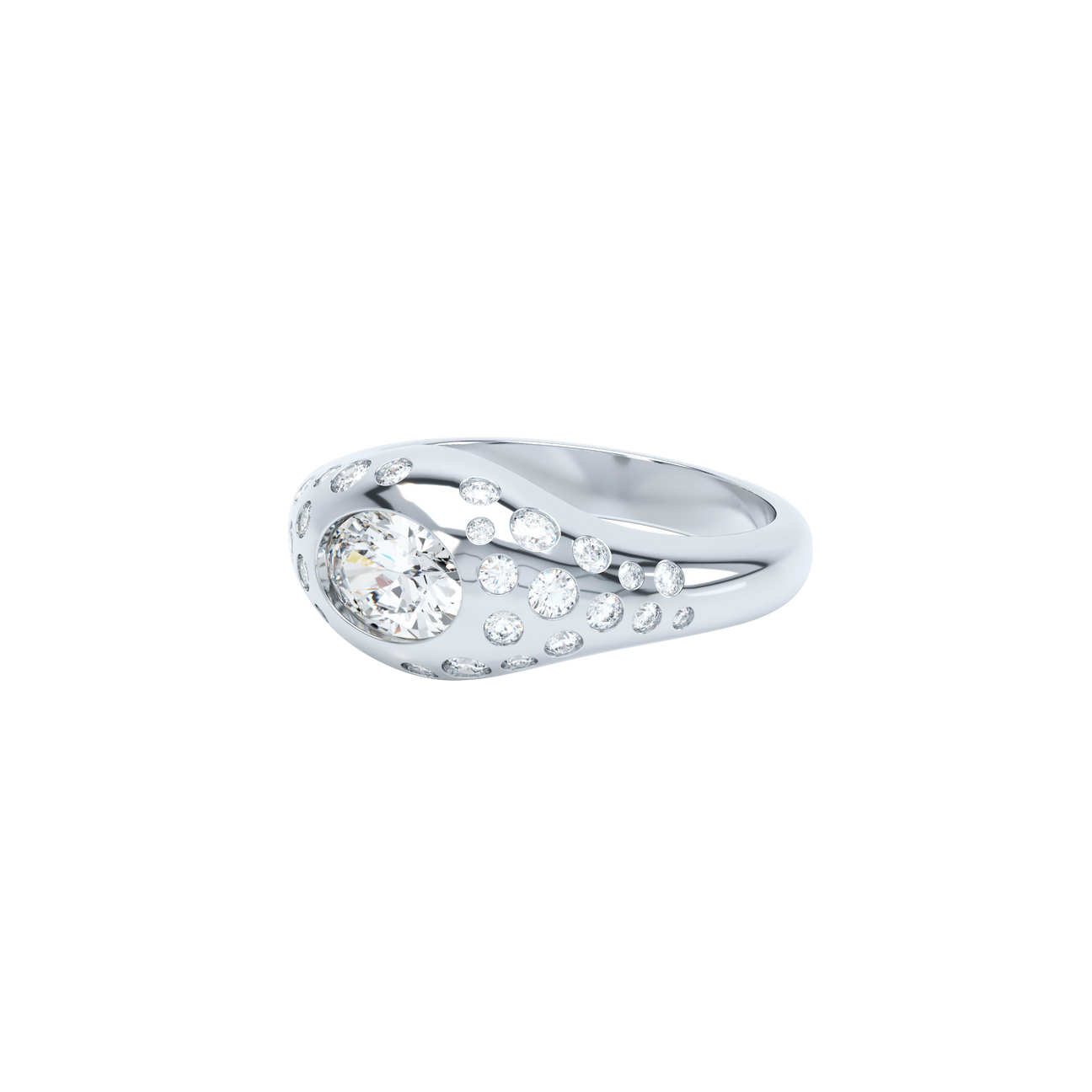  Curve scattered diamond signet ring - Curve scattered diamond signet ring -  The Future Rocks -    3 