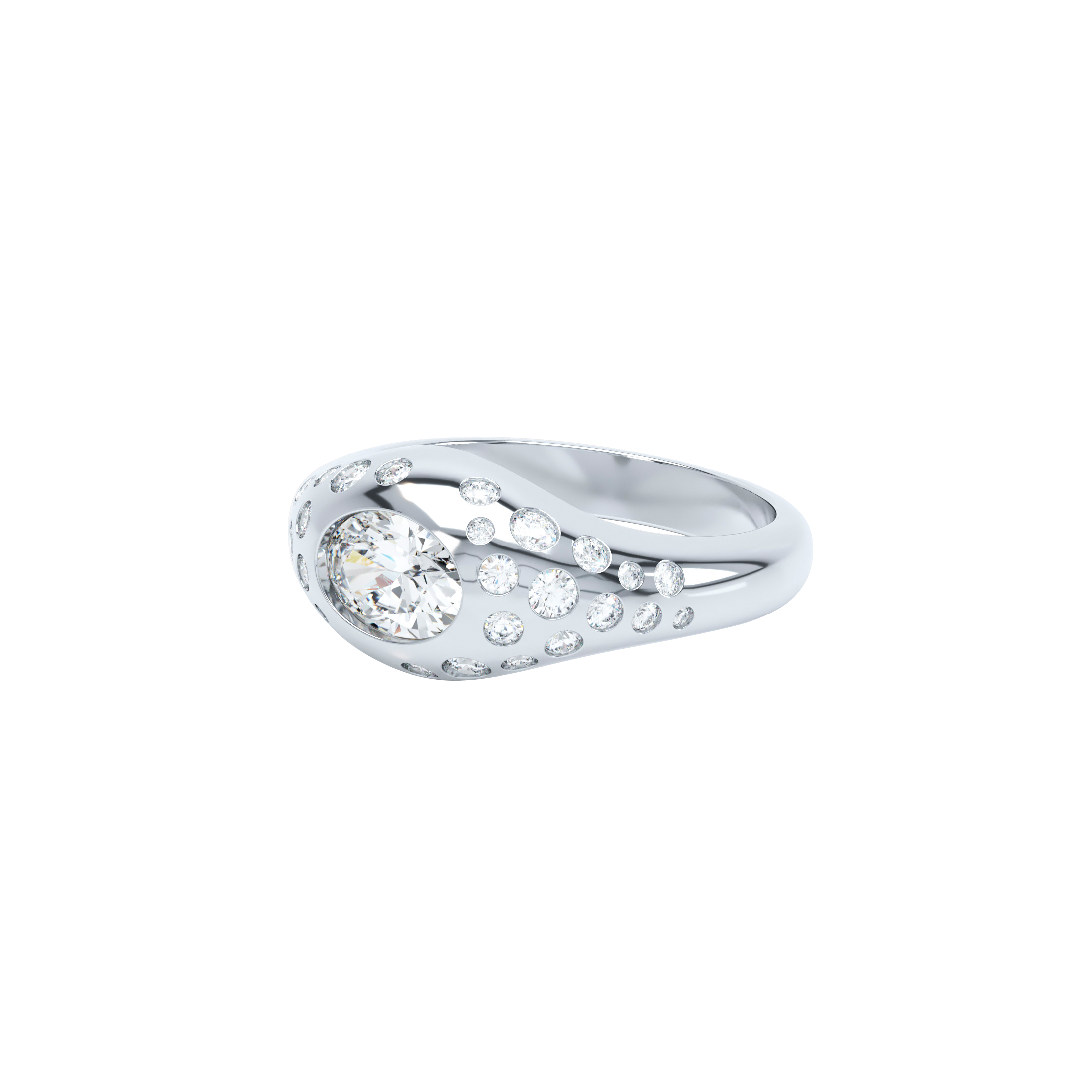  Curve scattered diamond signet ring - Curve scattered diamond signet ring -  The Future Rocks -    3 