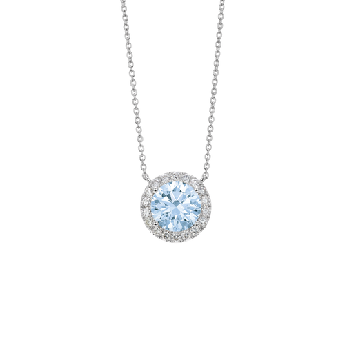  2ct. tw. halo 14k gold pendant necklace with blue lab-grown diamonds - 2ct. Lab-Grown Diamond Halo Pendant Necklace -  The Future Rocks -    1 