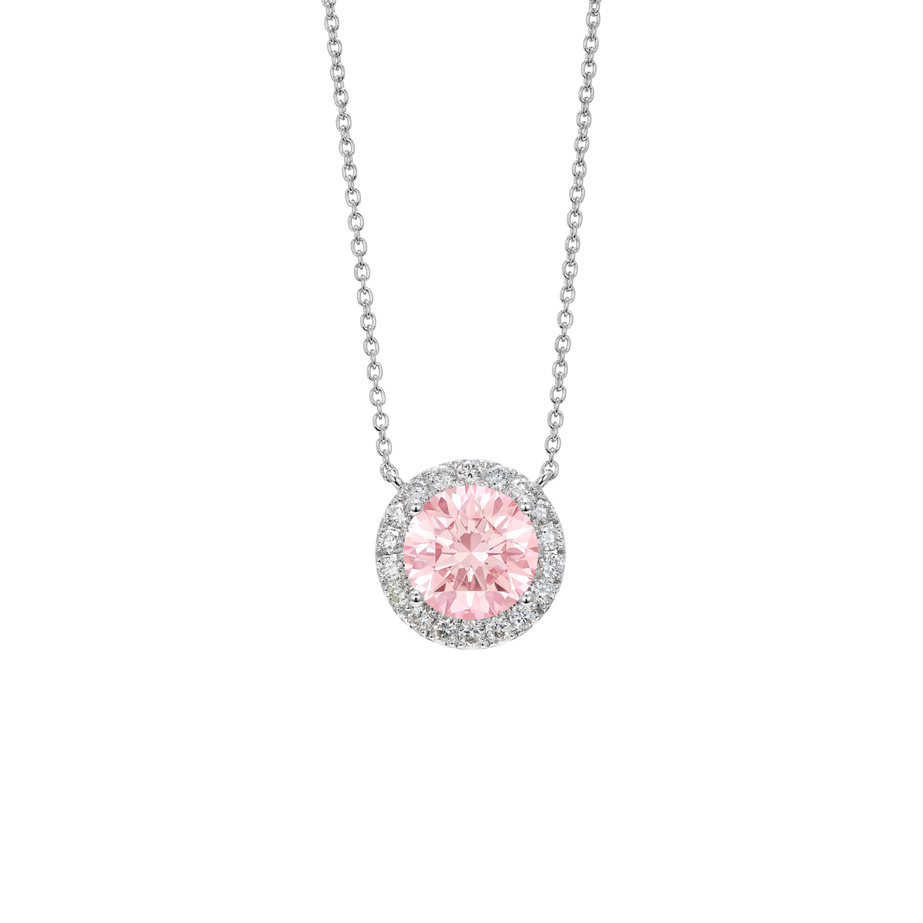  2ct. tw. halo 14k gold pendant necklace with pink lab-grown diamonds - 2ct. Lab-Grown Diamond Halo Pendant Necklace -  The Future Rocks -    1 