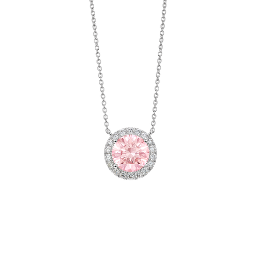  2ct. tw. halo 14k gold pendant necklace with pink lab-grown diamonds - 2ct. Lab-Grown Diamond Halo Pendant Necklace -  The Future Rocks -    1 