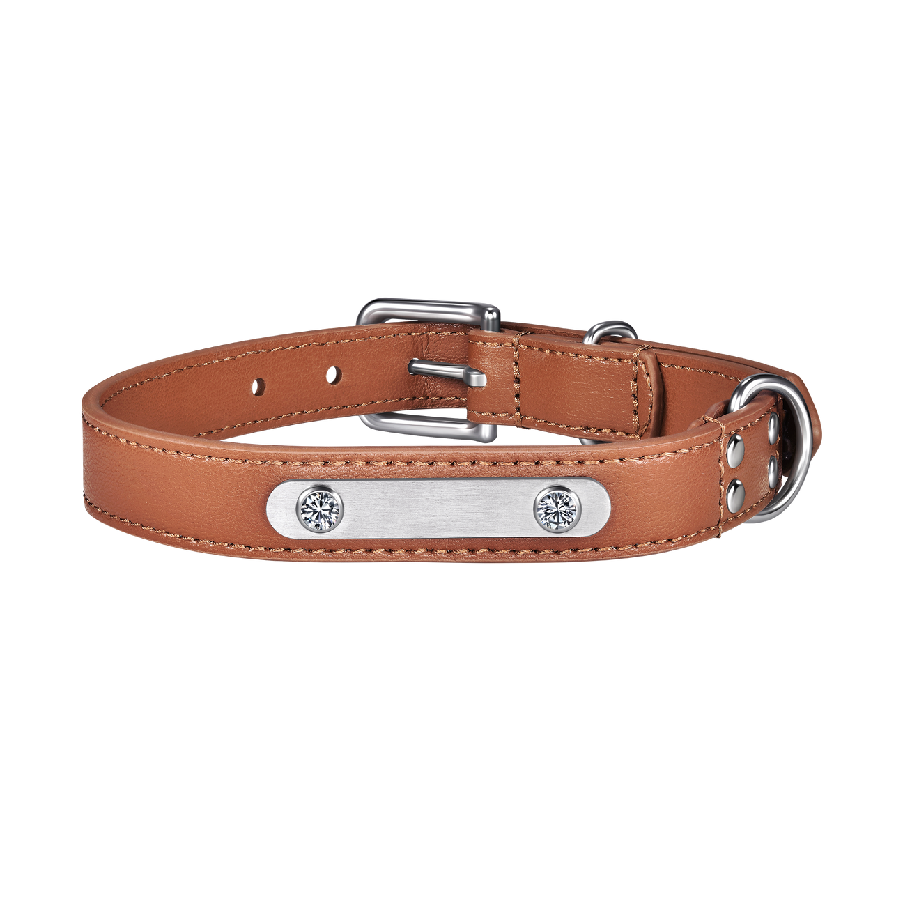 Brown pet collar, leash and 1 charm bundle