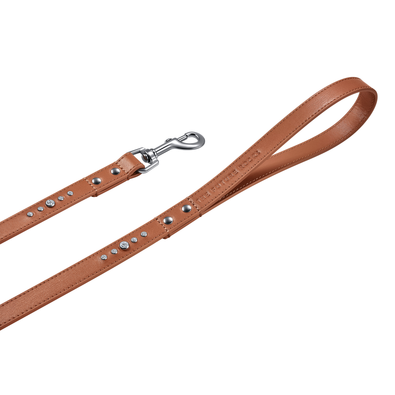 Brown vegan leather leash with lab-grown sapphire