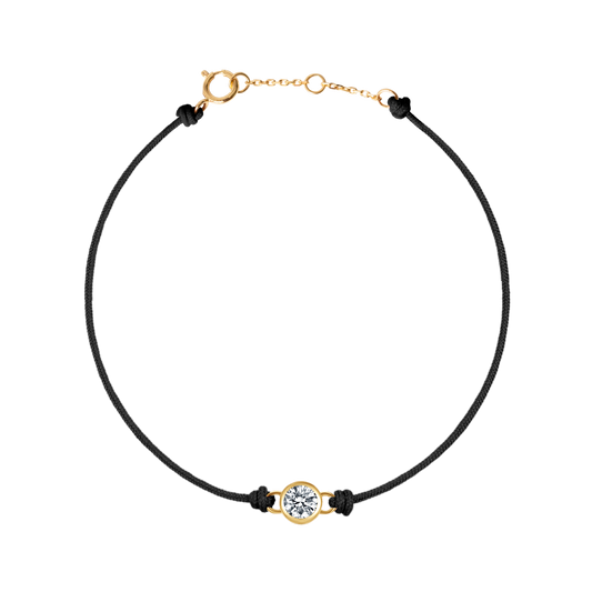 Round brilliant bezel cord bracelet - Black Cord Bracelet with Diamond -  The Future Rocks -    1