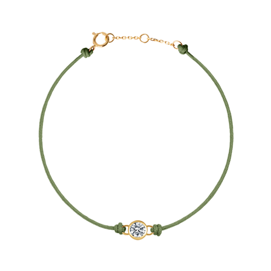 Round brilliant bezel cord bracelet - Khaki Cord Bracelet with Diamond -  The Future Rocks -    1