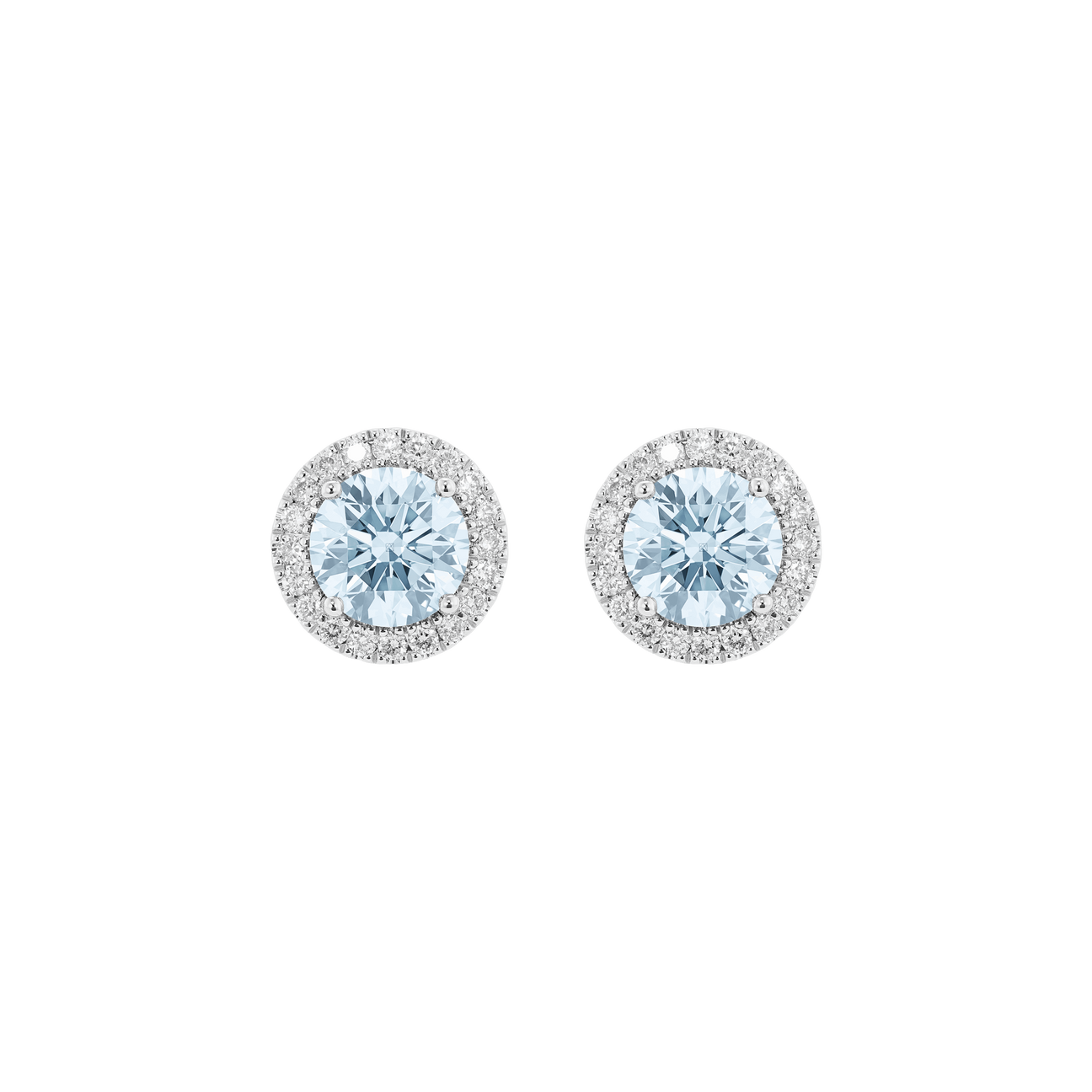  2ct. tw. halo 14k gold earrings with blue lab-grown diamonds - 2ct. tw. Lab-Grown Diamond Halo Stud Earrings -  The Future Rocks -    1 