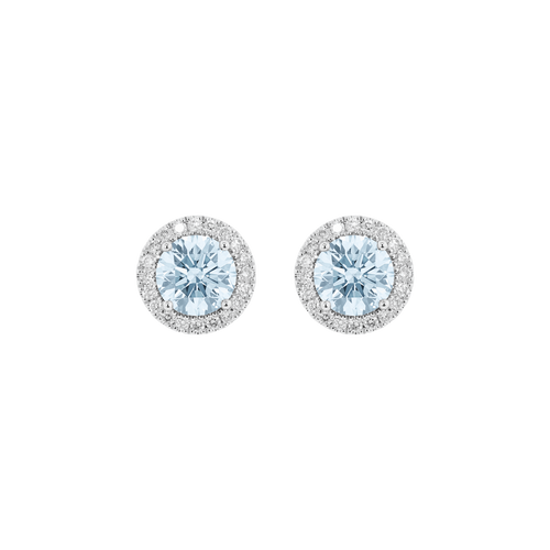  2ct. tw. halo 14k gold earrings with blue lab-grown diamonds - 2ct. tw. Lab-Grown Blue Diamond Halo Earrings -  The Future Rocks -    1 