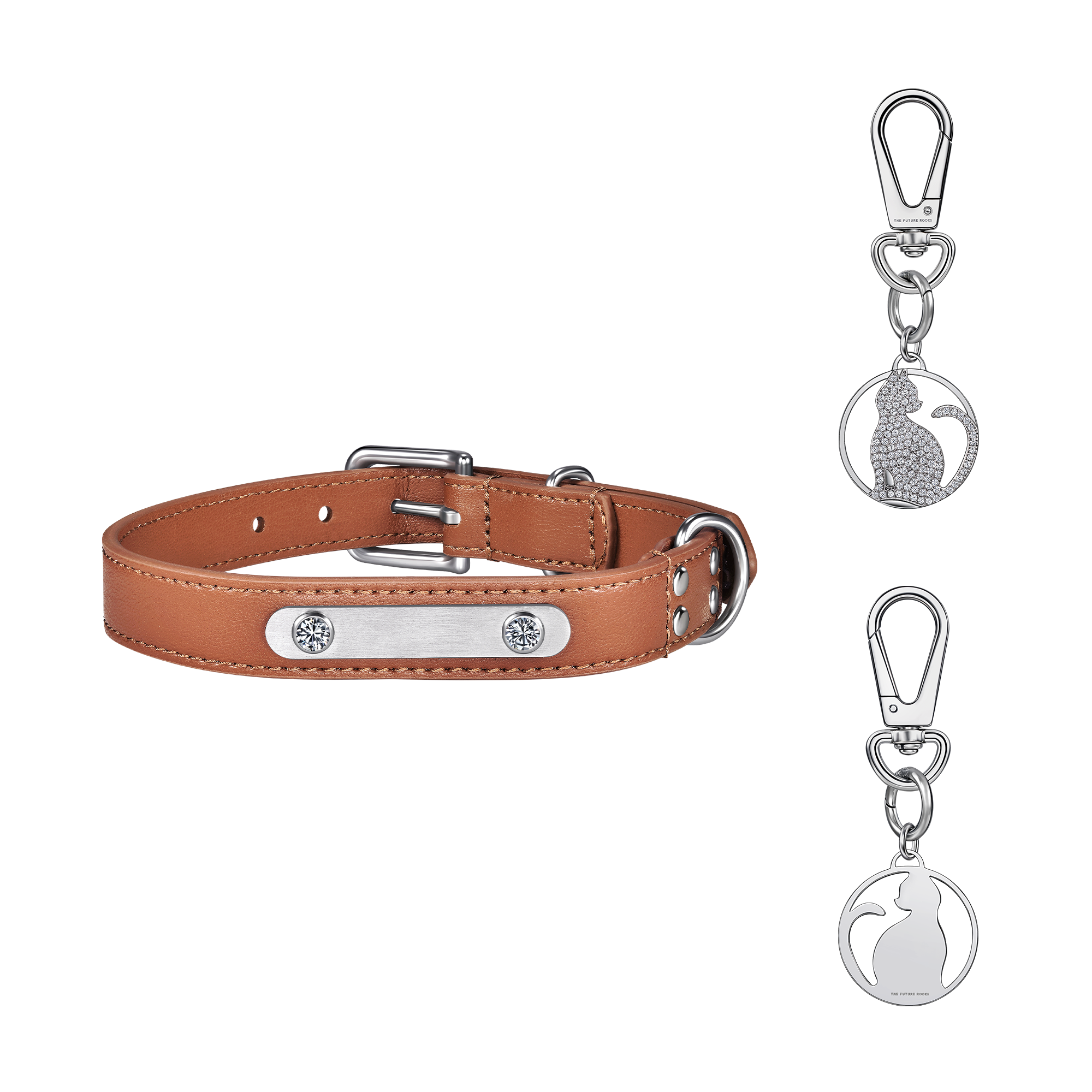  Brown pet collar with 1 charm bundle - Brown pet collar with 1 charm bundle -  The Future Rocks -    10 
