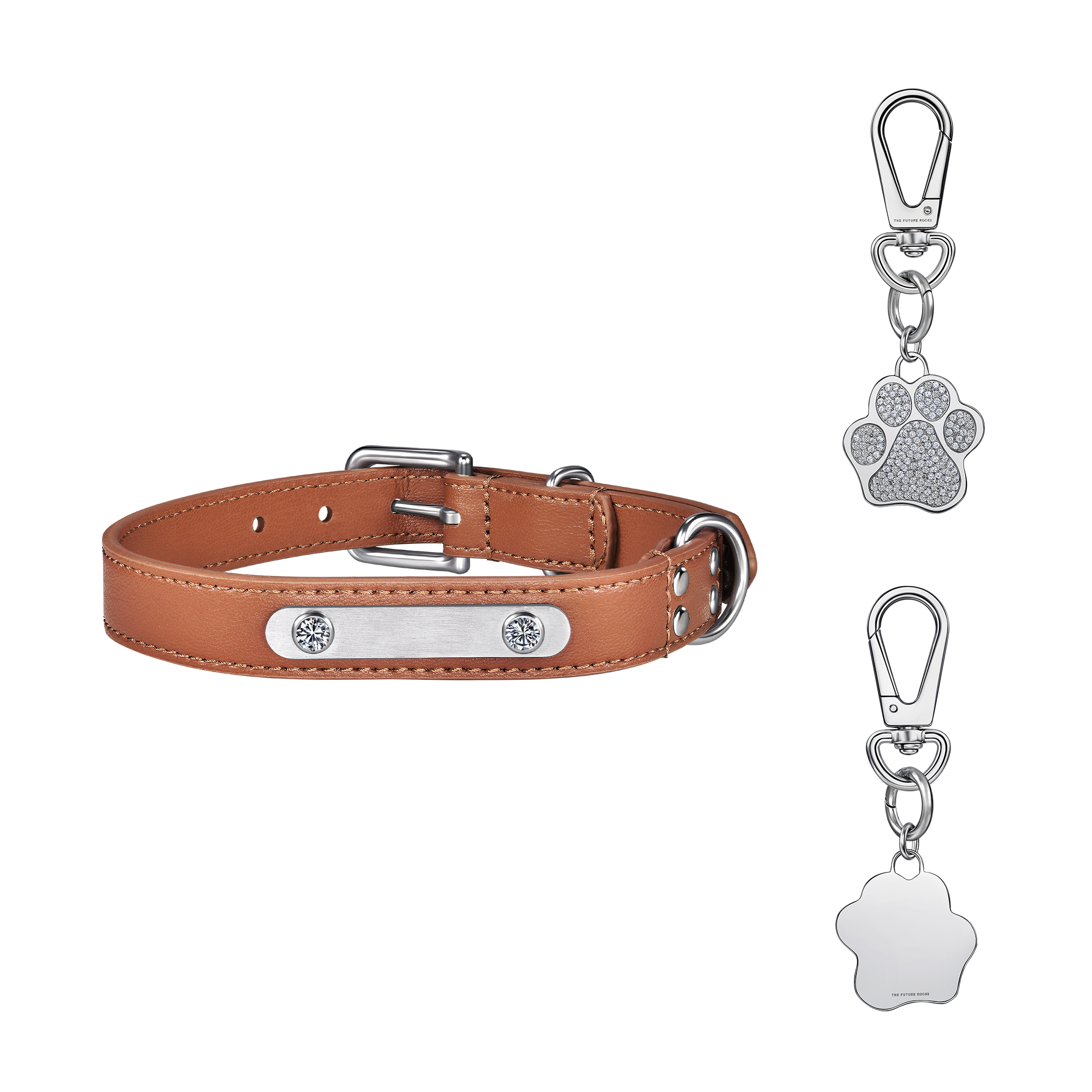  Brown pet collar with 1 charm bundle - Brown pet collar with 1 charm bundle -  The Future Rocks -    13 