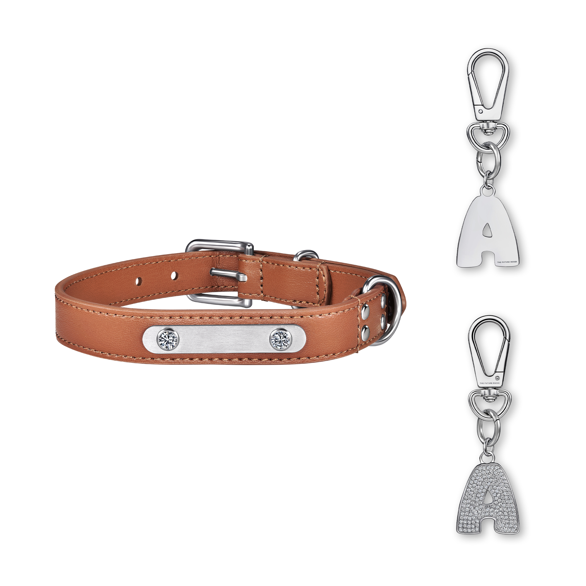  Brown pet collar with 1 charm bundle - Brown pet collar with 1 charm bundle -  The Future Rocks -    22 