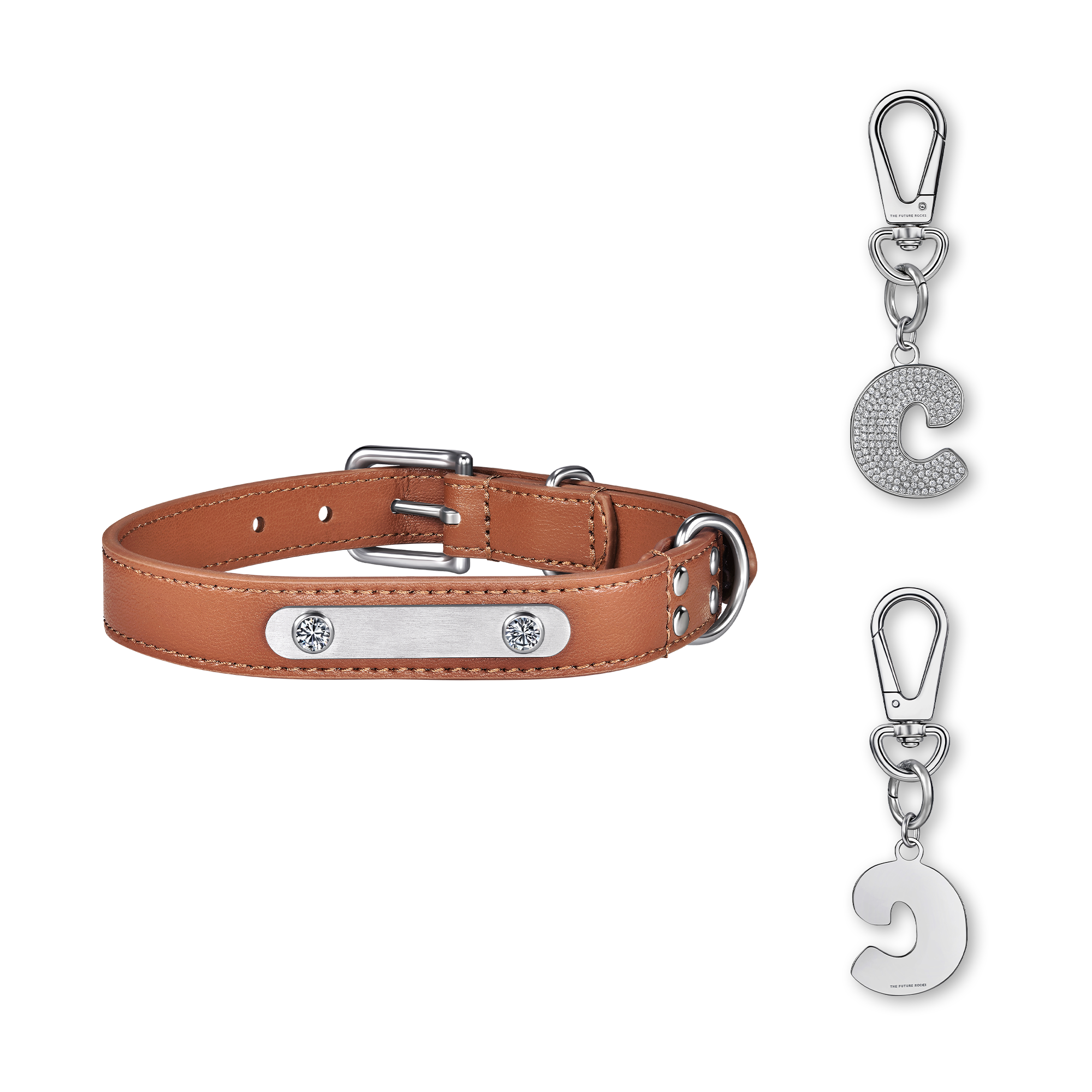  Brown pet collar with 1 charm bundle - Brown pet collar with 1 charm bundle -  The Future Rocks -    28 