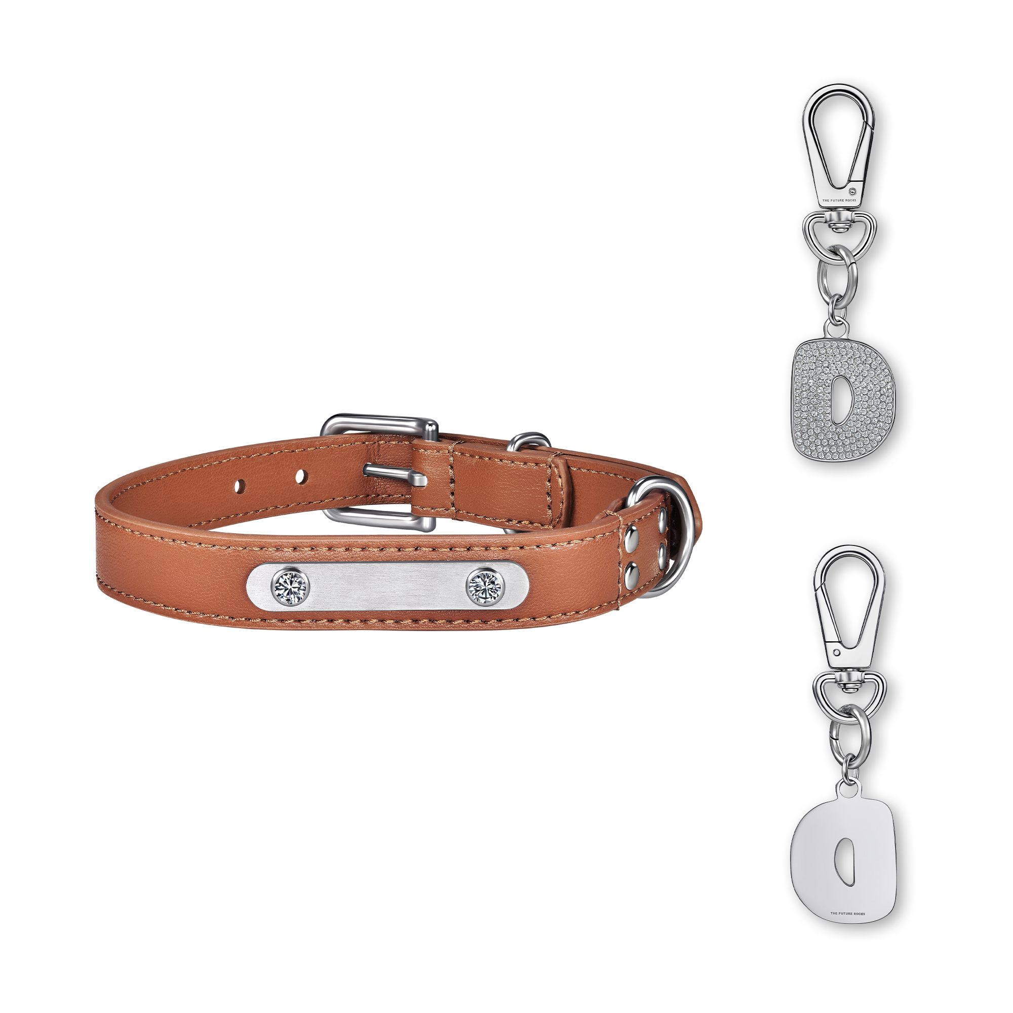  Brown pet collar with 1 charm bundle - Brown pet collar with 1 charm bundle -  The Future Rocks -    29 
