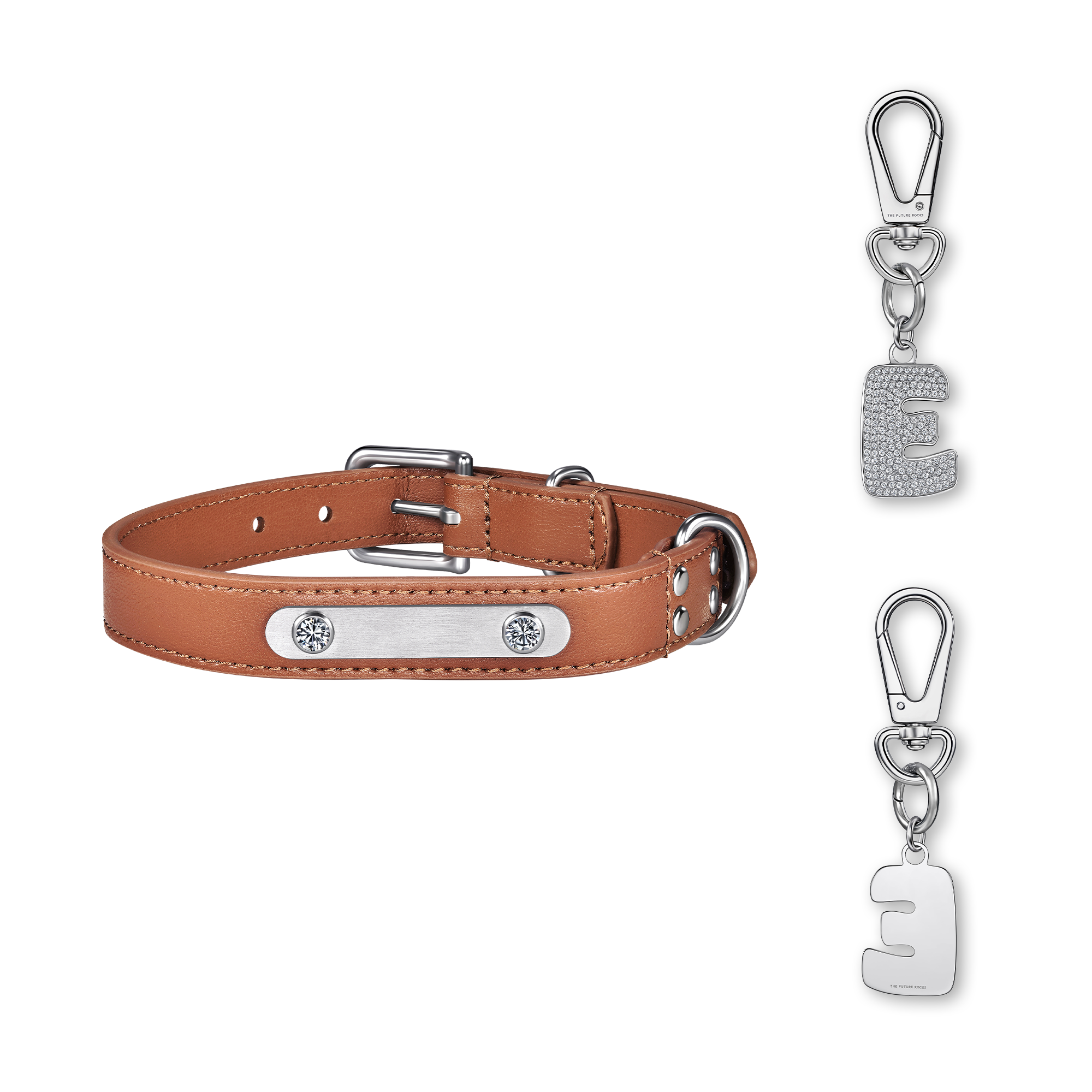 Brown pet collar with 1 charm | セット