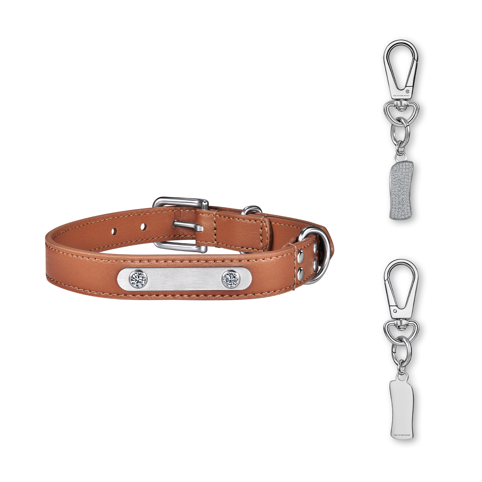 Brown pet collar with 1 charm | セット