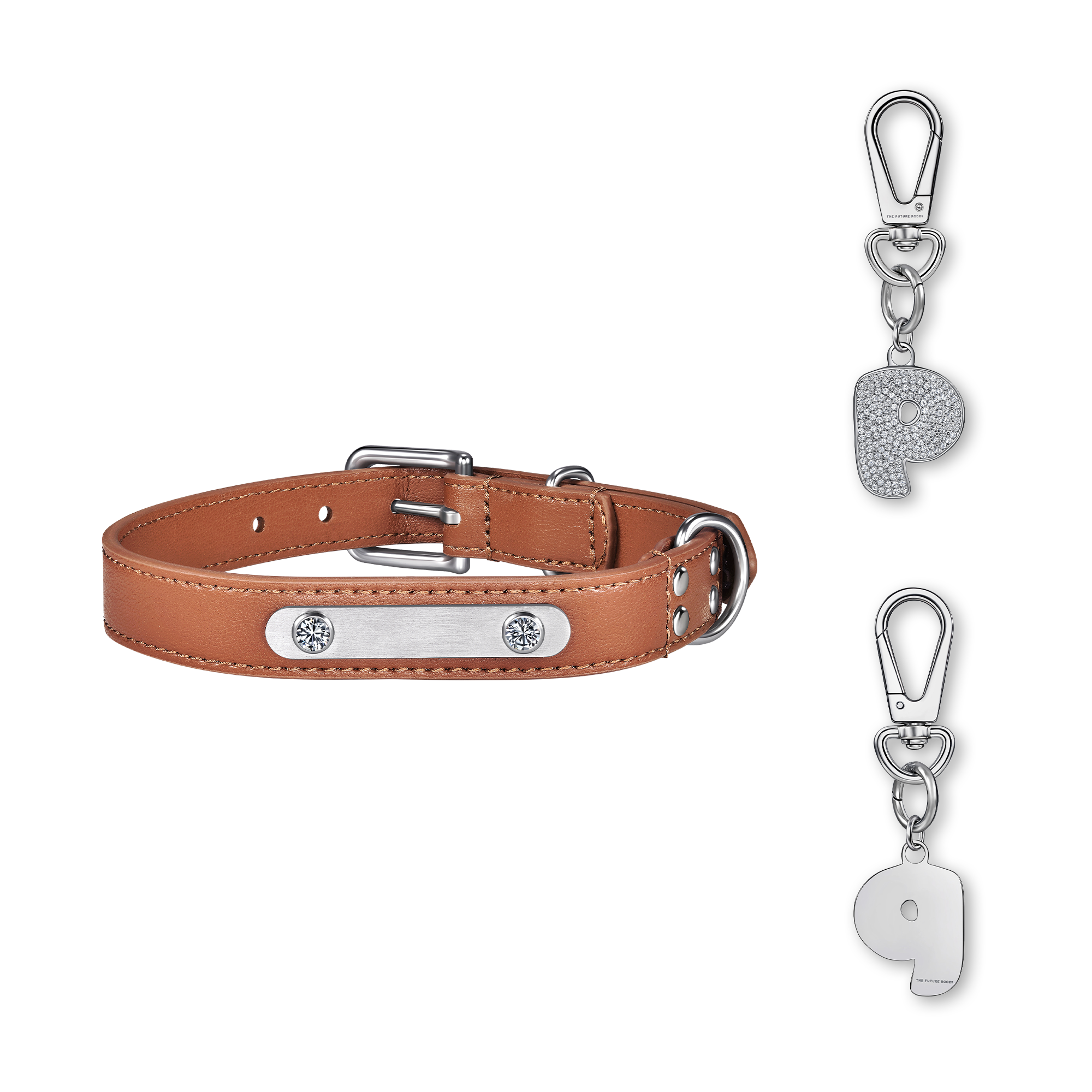 Brown pet collar with 1 charm | セット