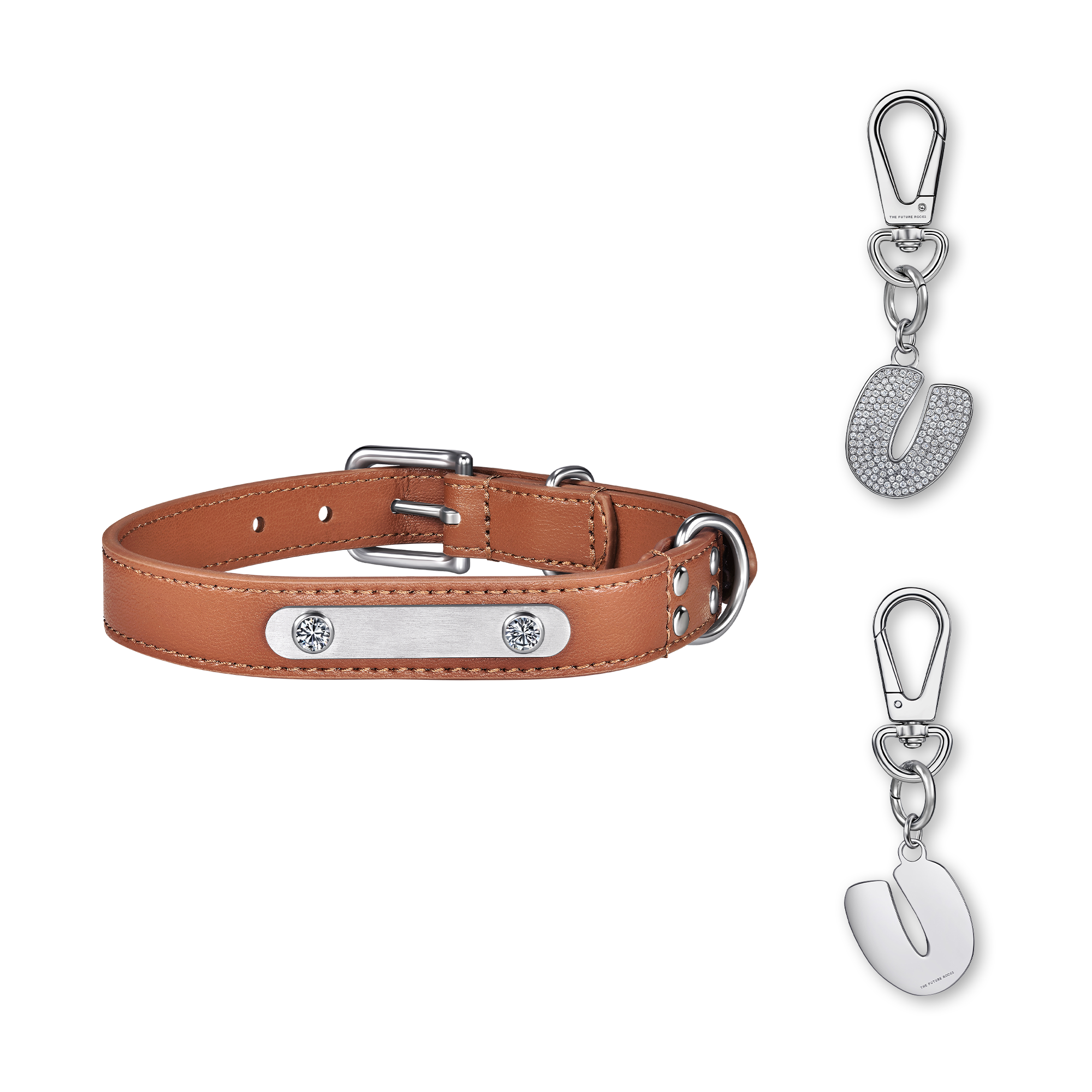 Brown pet collar with 1 charm | セット