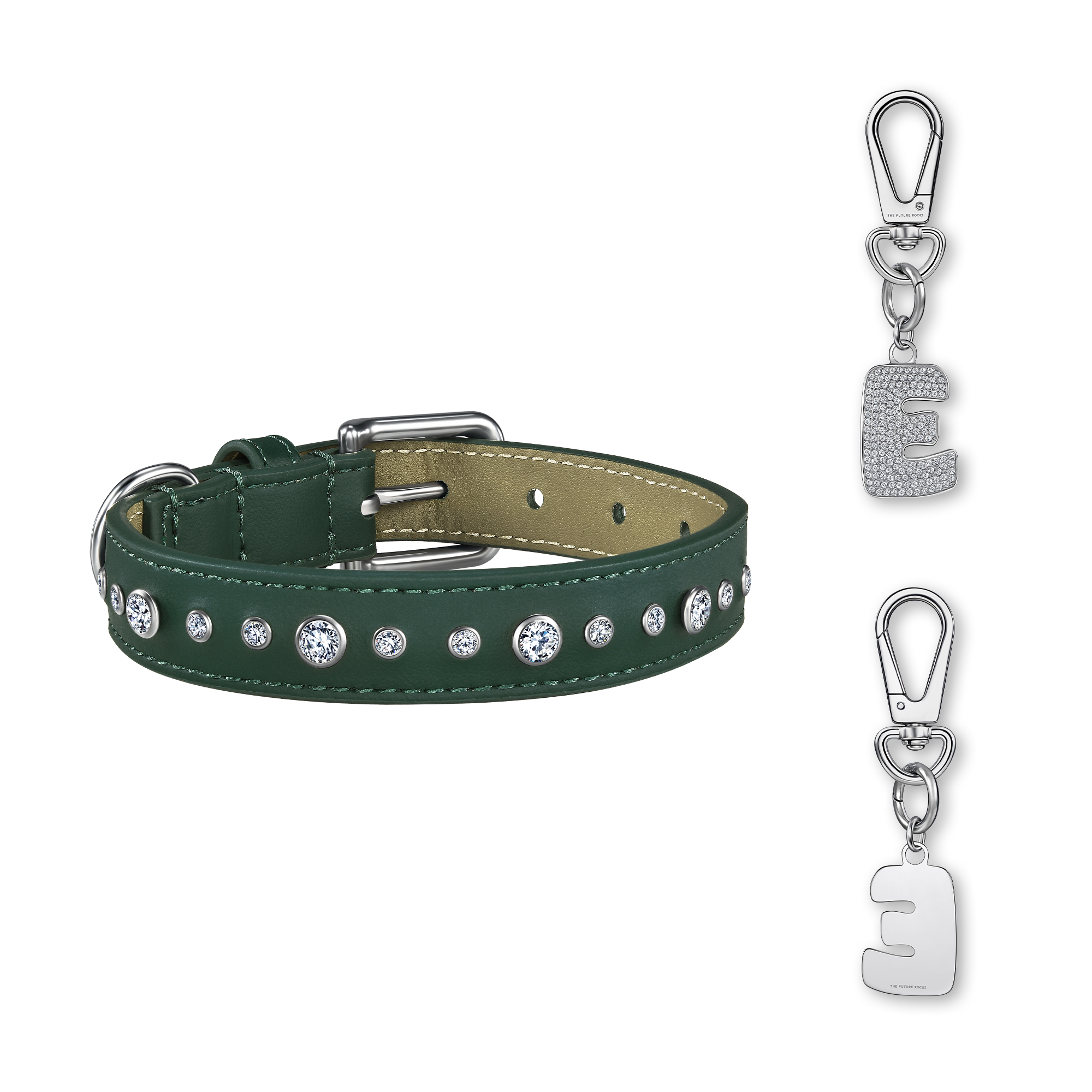 Green pet collar with 1 charm | セット