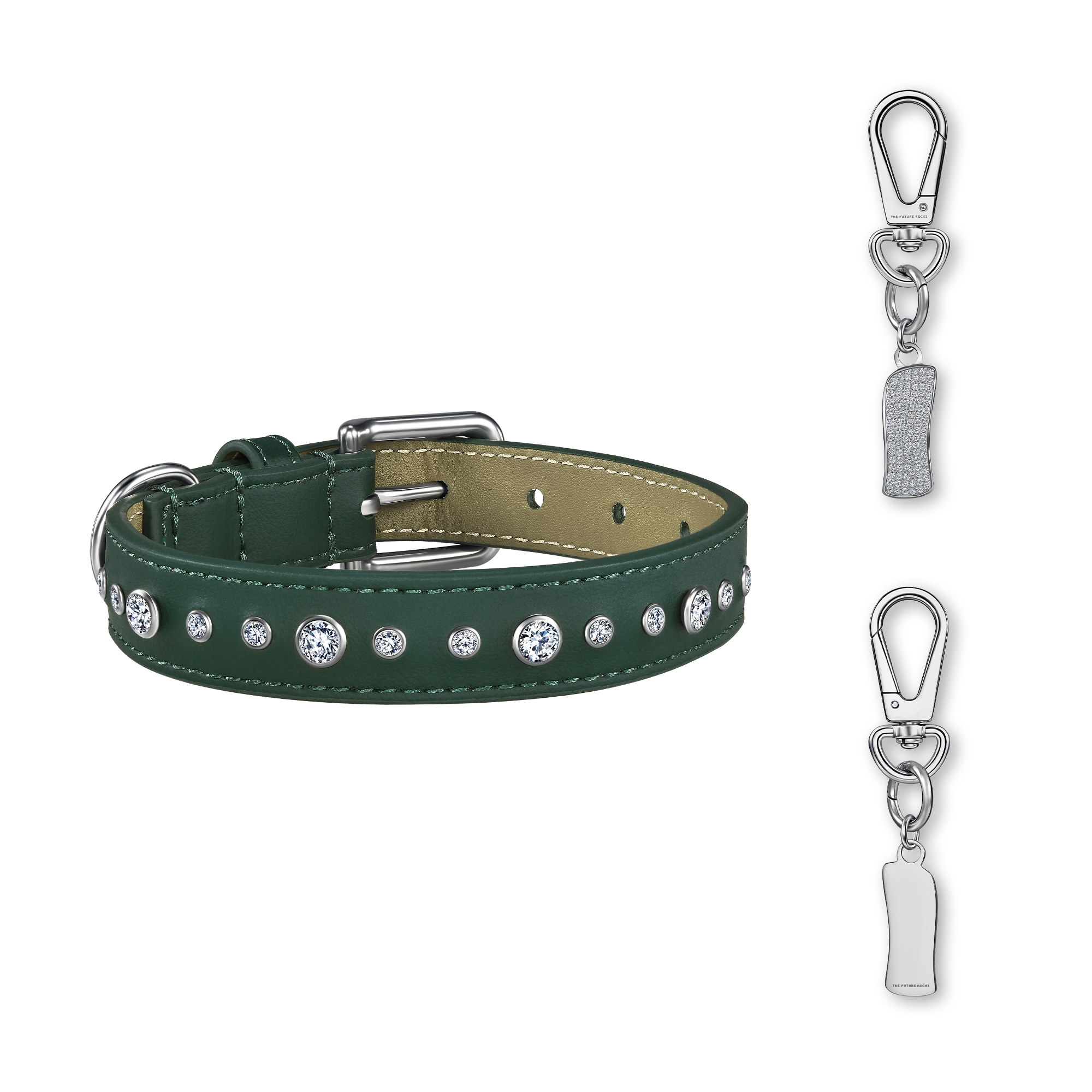 Green pet collar with 1 charm | セット