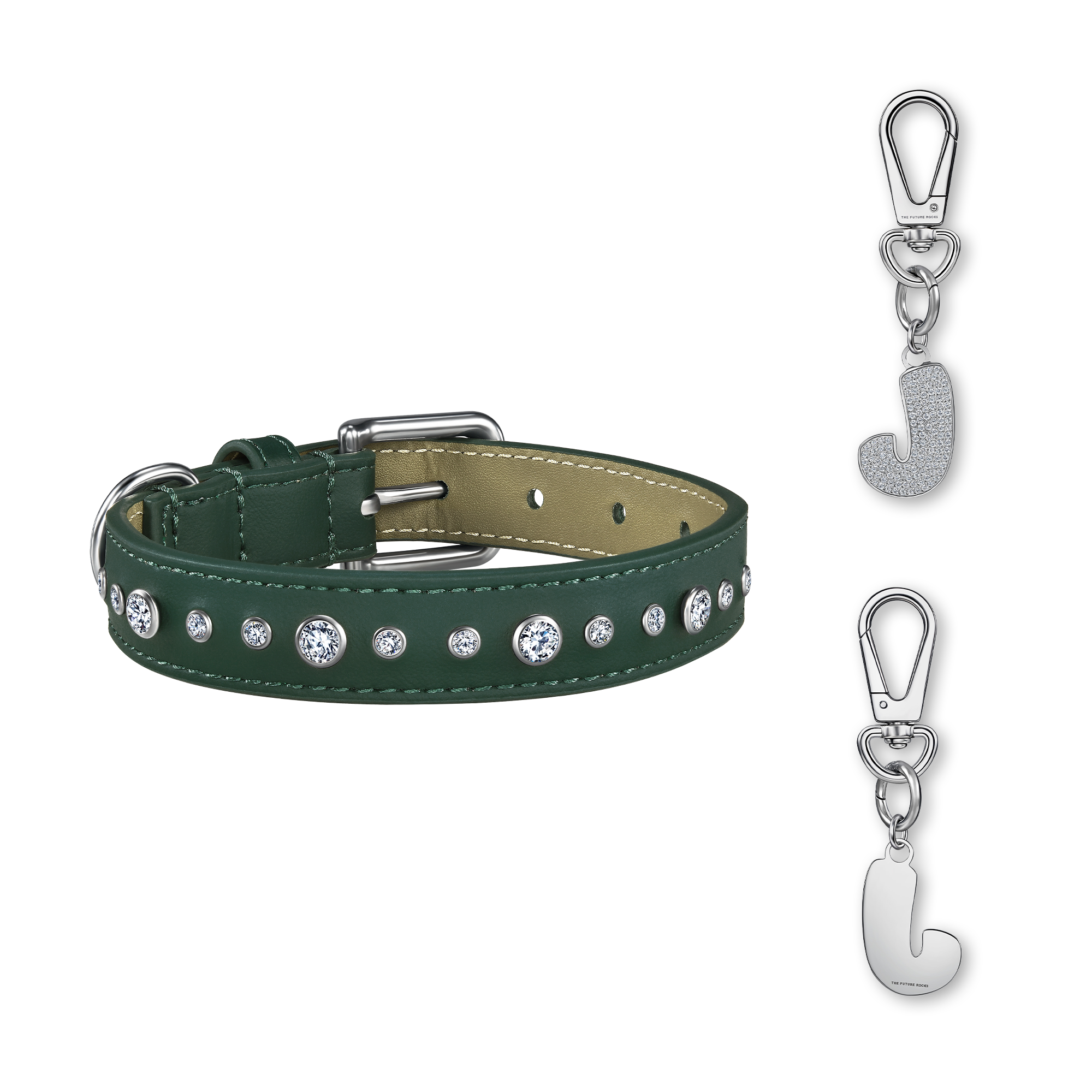 Green pet collar with 1 charm | セット