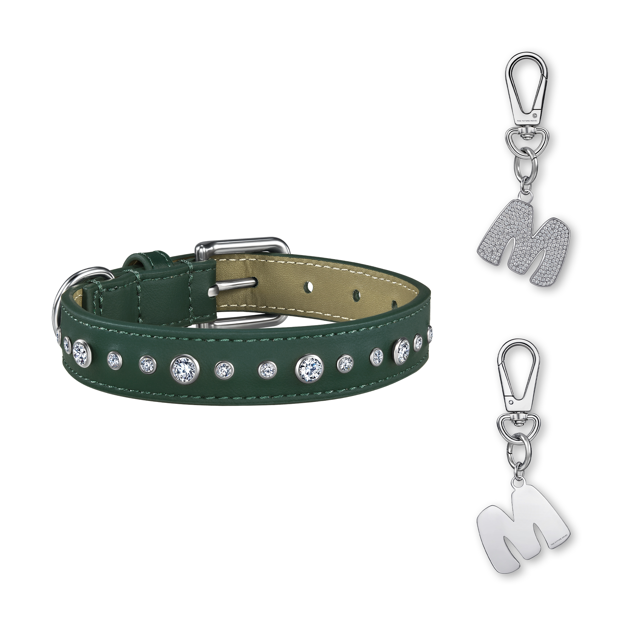 Green pet collar with 1 charm | セット