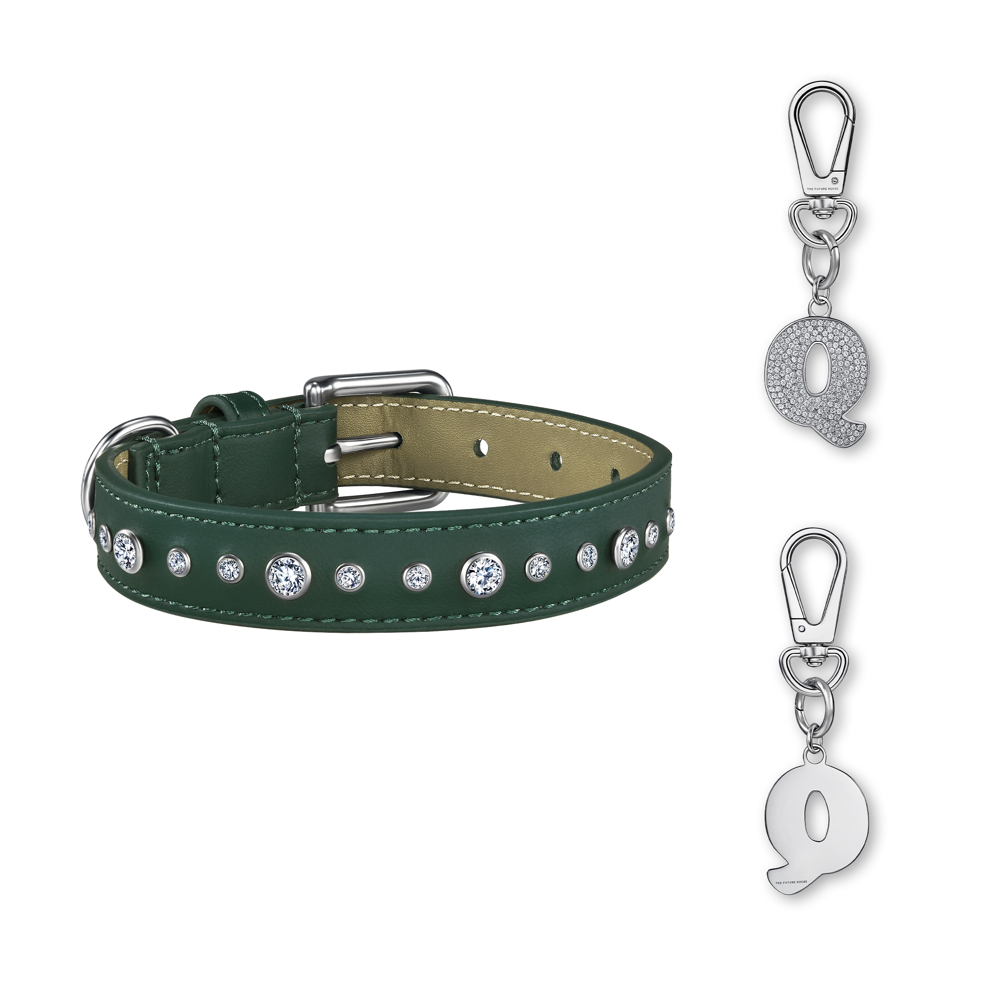 Green pet collar with 1 charm | セット