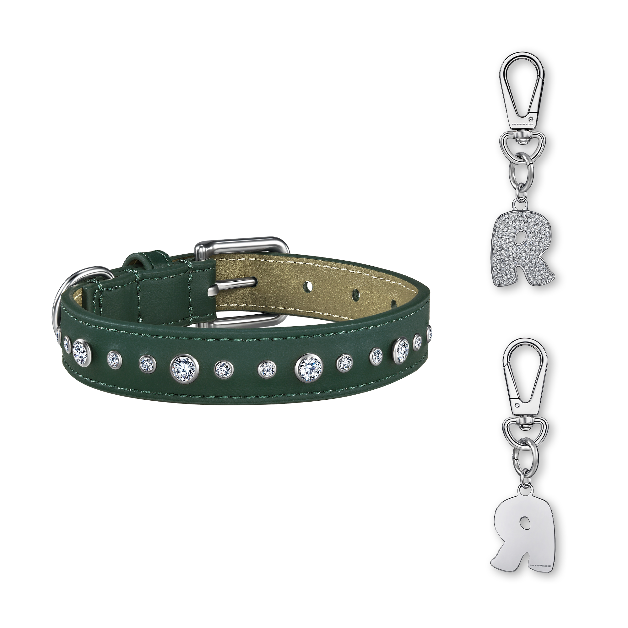 Green pet collar with 1 charm | セット