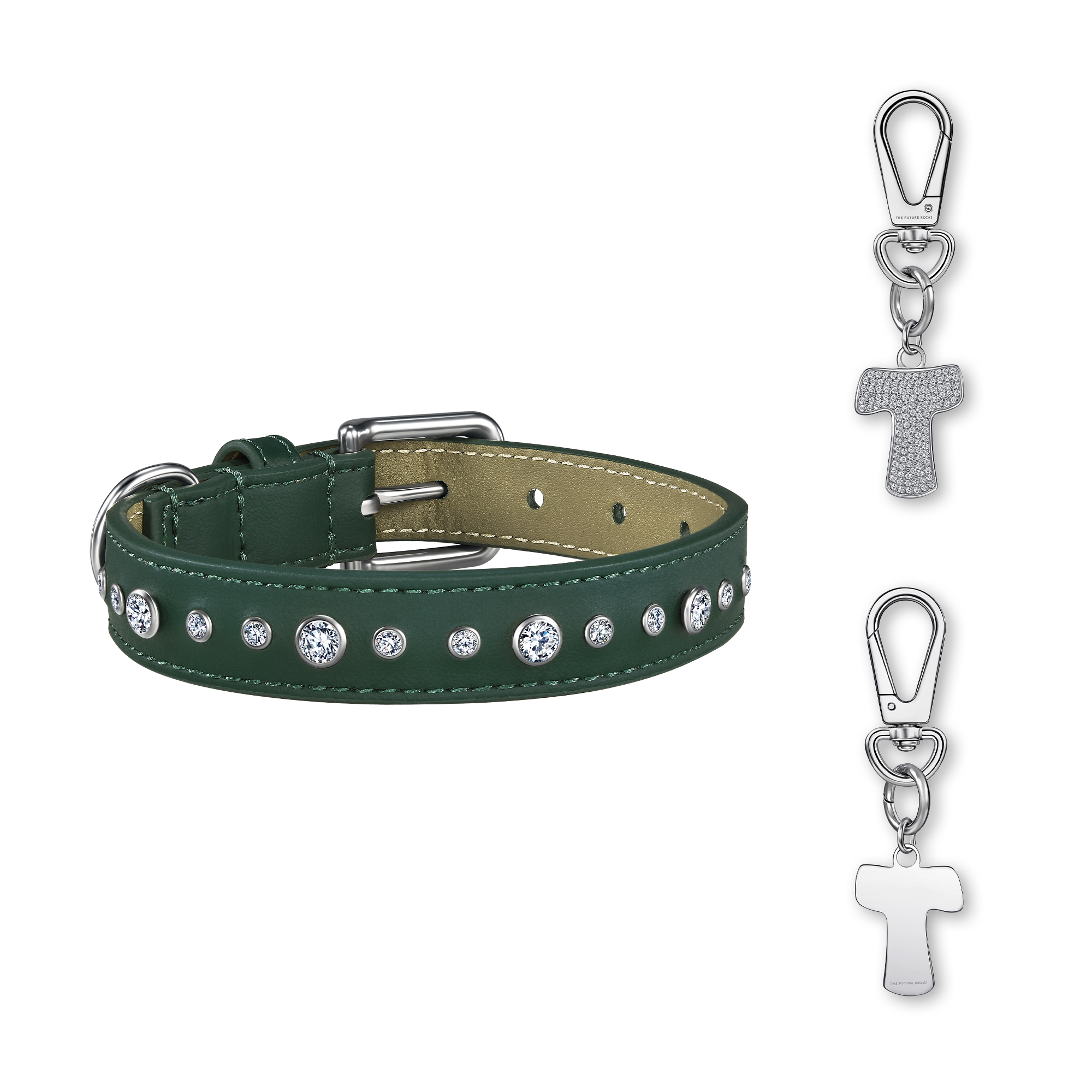 Green pet collar with 1 charm | セット