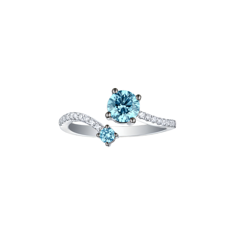 Blush blue two stone ring - 14k white gold lab-grown blue diamond ring - The Future Rocks 