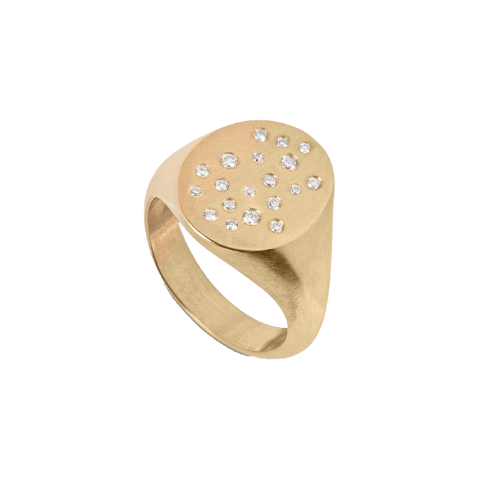  Celestial ring - 14K Recycled Gold Diamond Signet Ring -  The Future Rocks -    1 