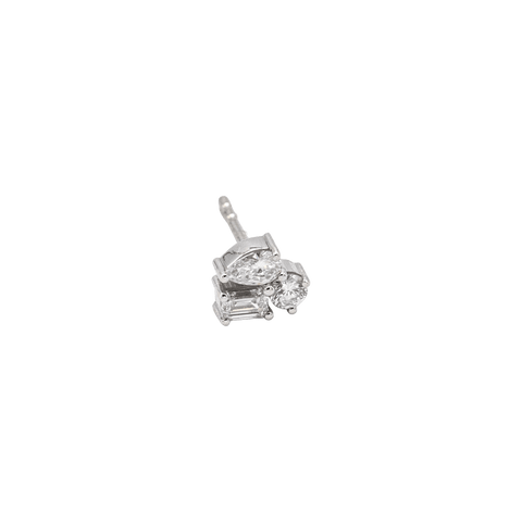  Emçi mini stud - 18K White Gold Three Stone Diamond Stud Earring -  The Future Rocks  -    2 