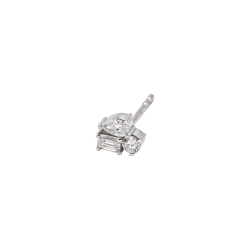  Emçi mini stud - 18K White Gold Three Stone Diamond Stud Earring -  The Future Rocks -    1 