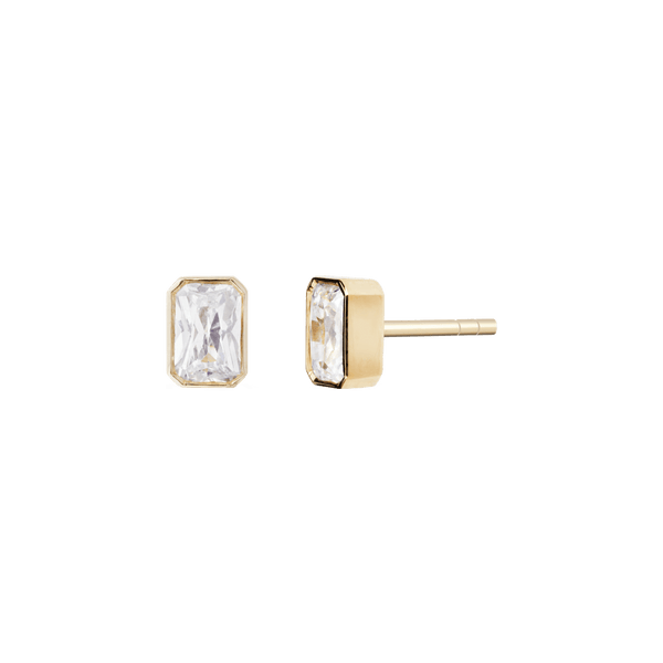 Buy 1 Ct Brilliant Emerald Cut Solitaire Studs Designer Genuine Flawless  Clear Simulated Diamond 14K 18K Yellow Gold Earrings Screw Back Online in  India - Etsy