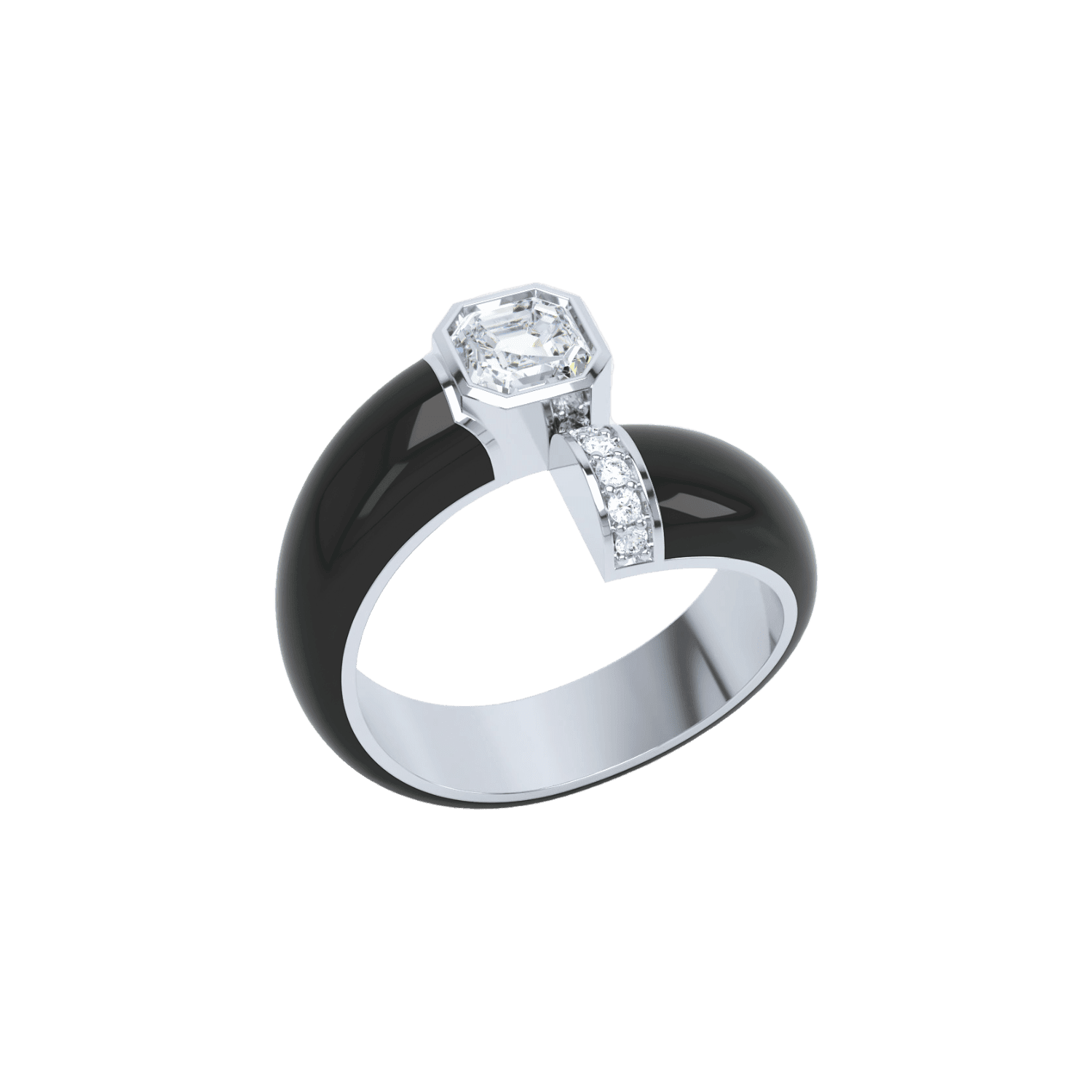  Toi et moi black enamel asscher ring - Toi et moi black enamel asscher ring -  The Future Rocks -    3 