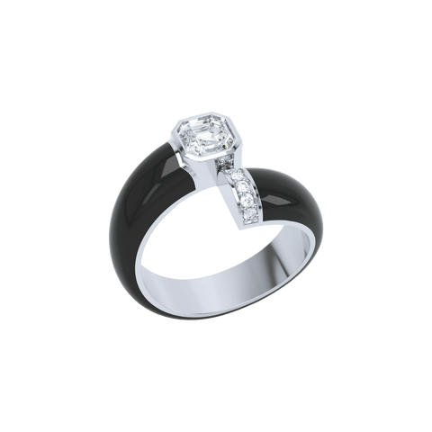Toi et Moi Black Enamel Asscher Diamond Ring 18K Yellow Gold / 5 | Jewelry | The Future Rocks