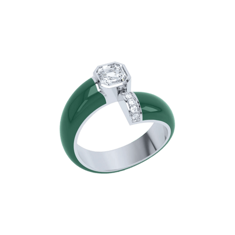 Toi et Moi green enamel Asscher ring - The Future Rocks