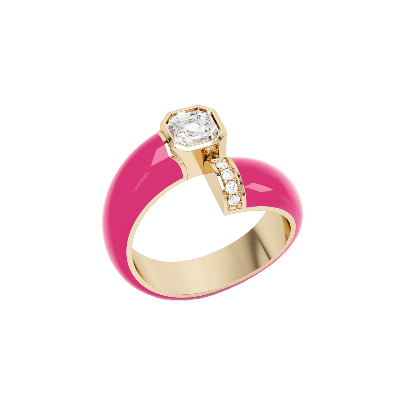  Toi et moi pink enamel asscher ring - Toi et Moi Pink Enamel Asscher Diamond Ring -  The Future Rocks -    1 