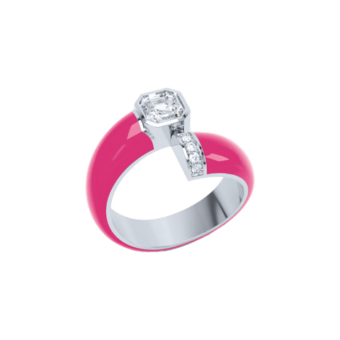  Toi et moi pink enamel asscher ring - Toi et Moi Pink Enamel Asscher Diamond Ring -  The Future Rocks  -    4 